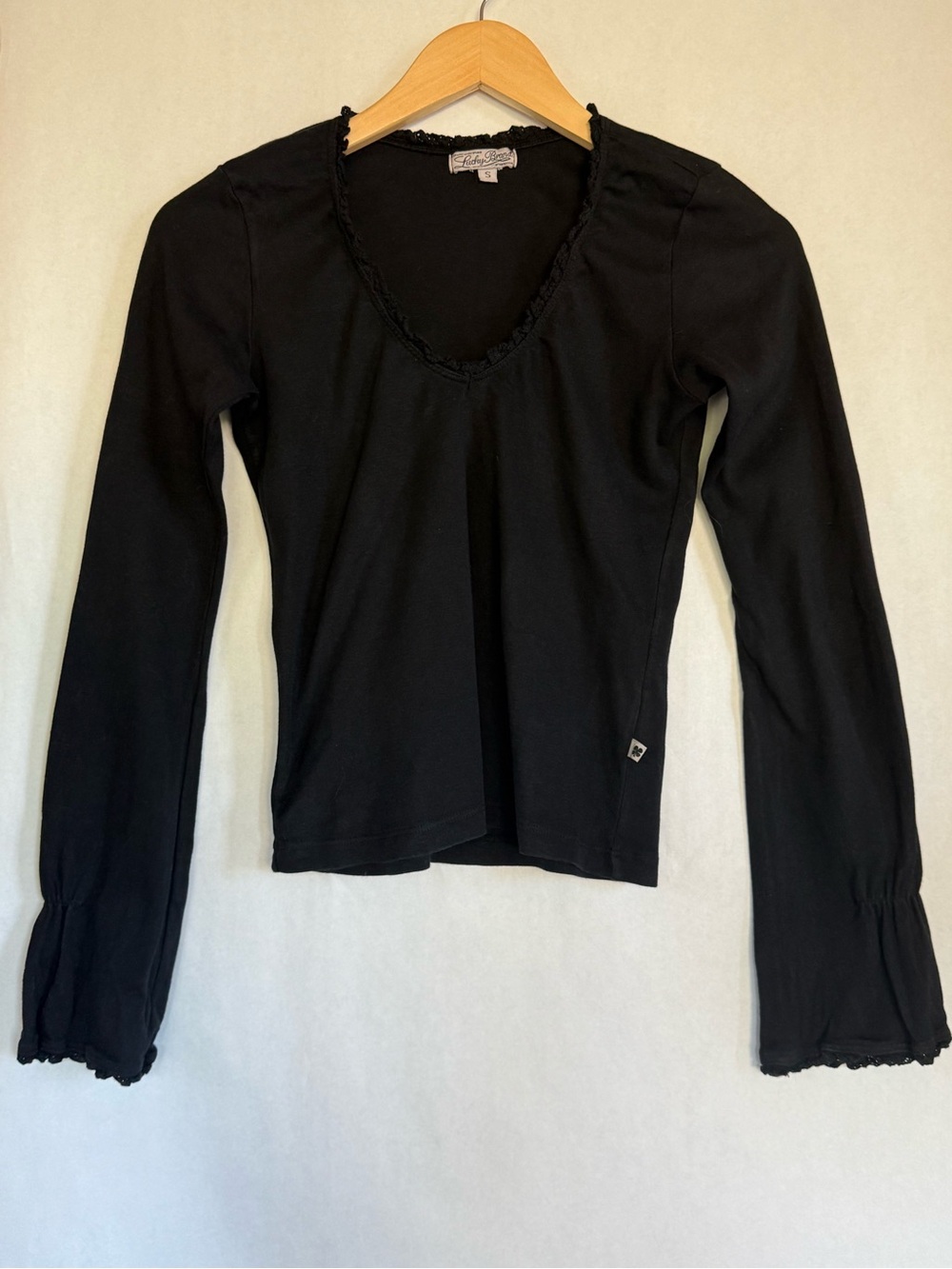 Lucky brand cute black long sleeve cotton t-shirt